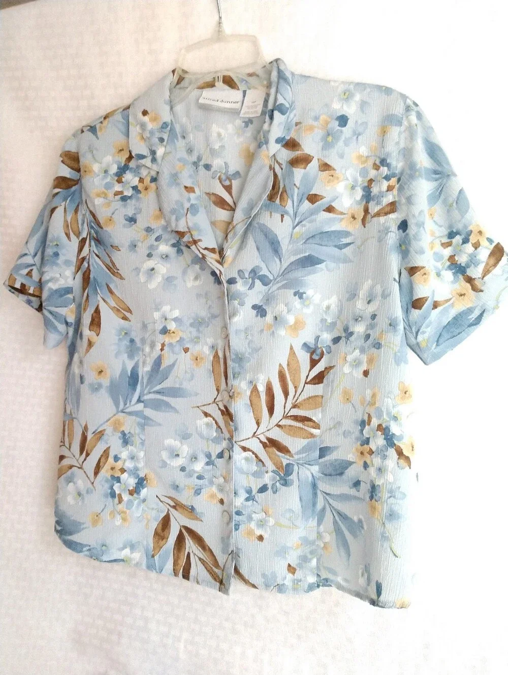 Lovely Alfred Dunner Petite Blue Brown Floral Short Sleeve Shirt Blouse 12P - Picture 7 of 7